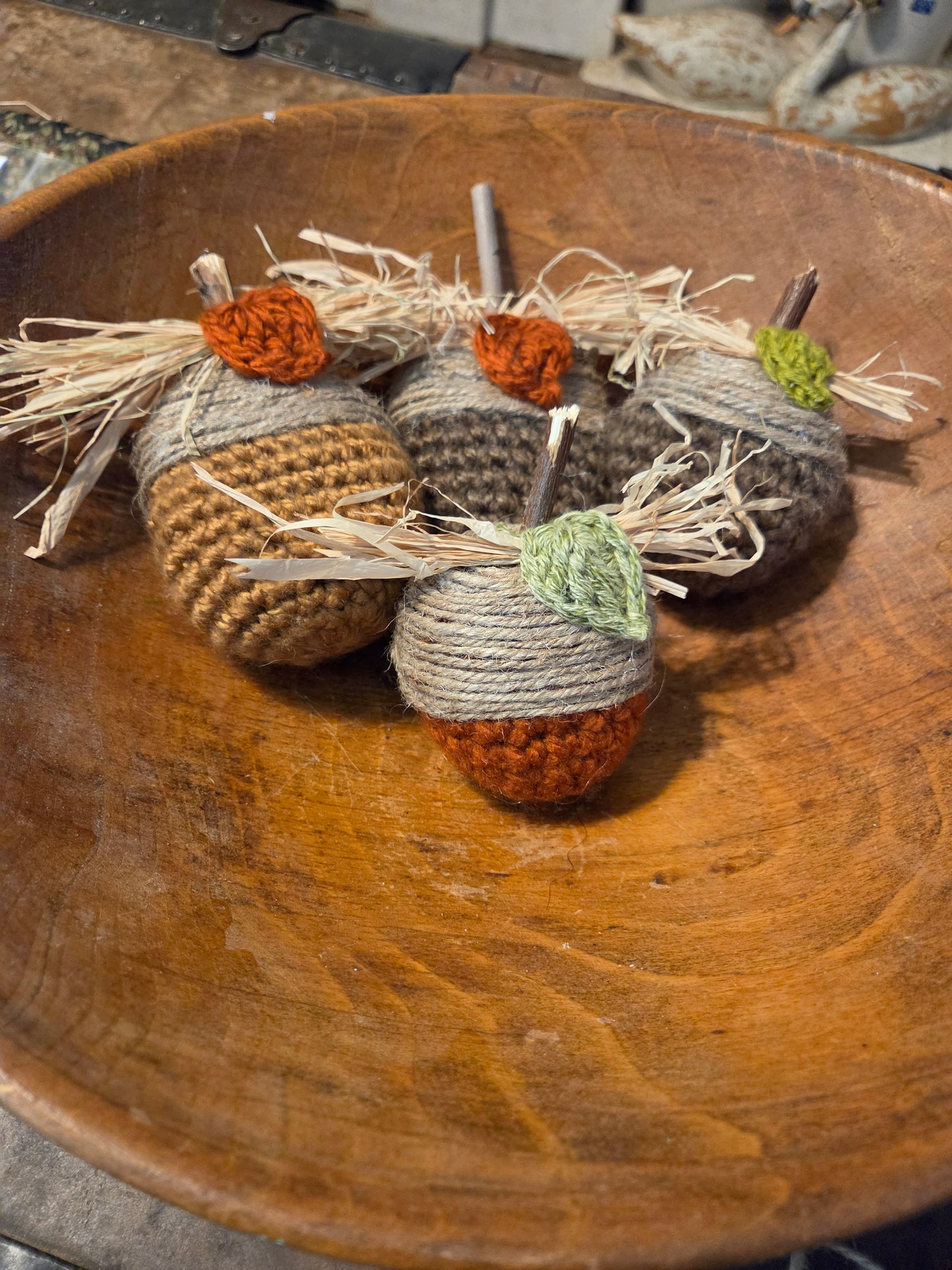 Handmade Primitive Crochet Acorns – Rustic Fall Bowl Fillers