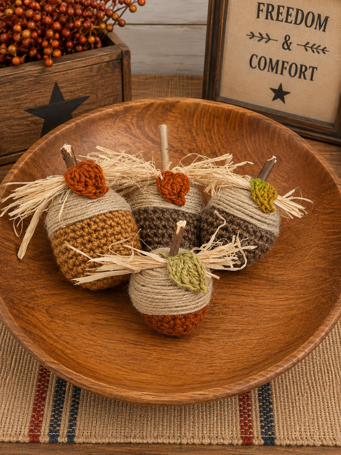 Handmade Primitive Crochet Acorns – Rustic Fall Bowl Fillers
