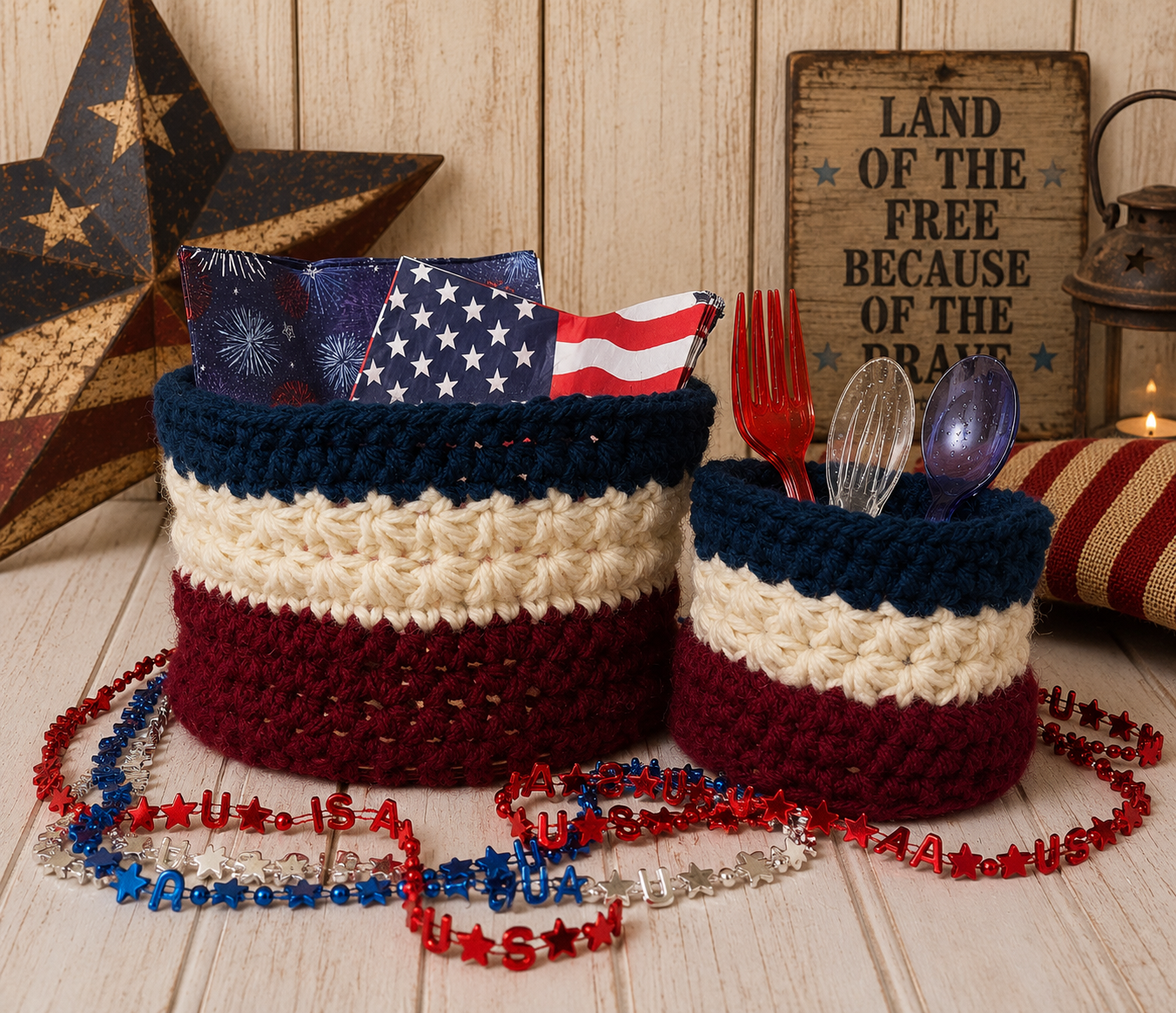 Handmade Patriotic Storage Basket Lg