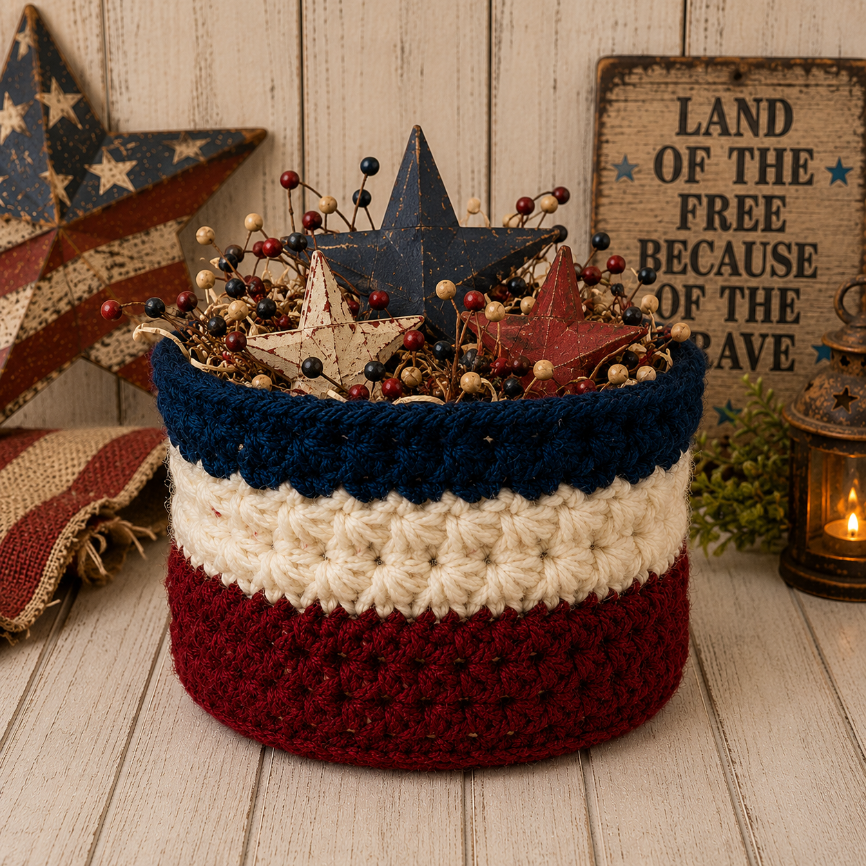 Handmade Patriotic Storage Basket Lg