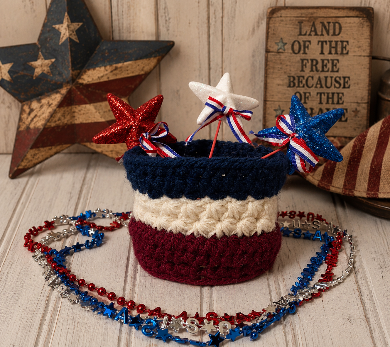Handmade Patriotic Storage Basket Sm