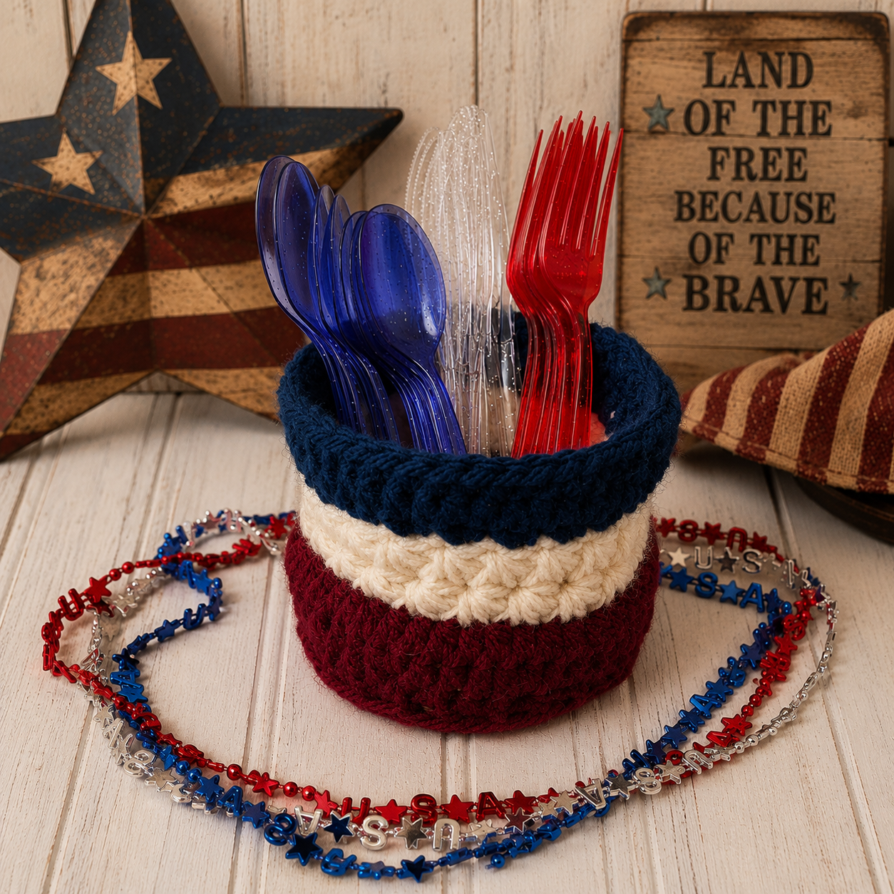 Handmade Patriotic Storage Basket Sm