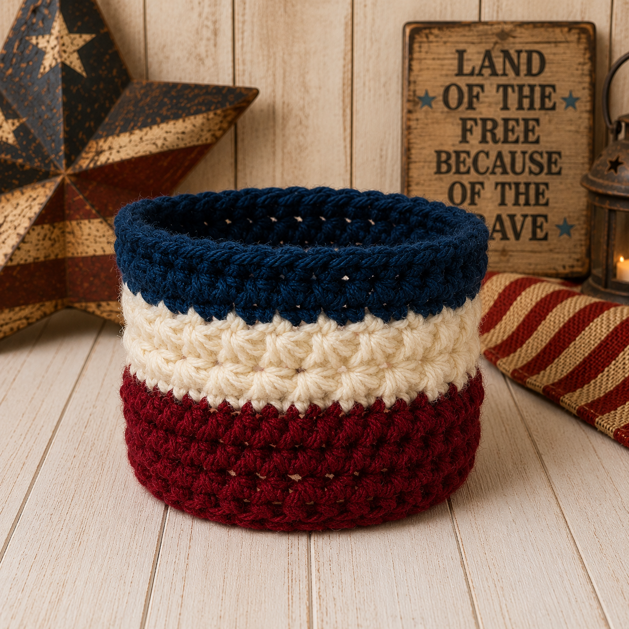 Handmade Patriotic Storage Basket Lg