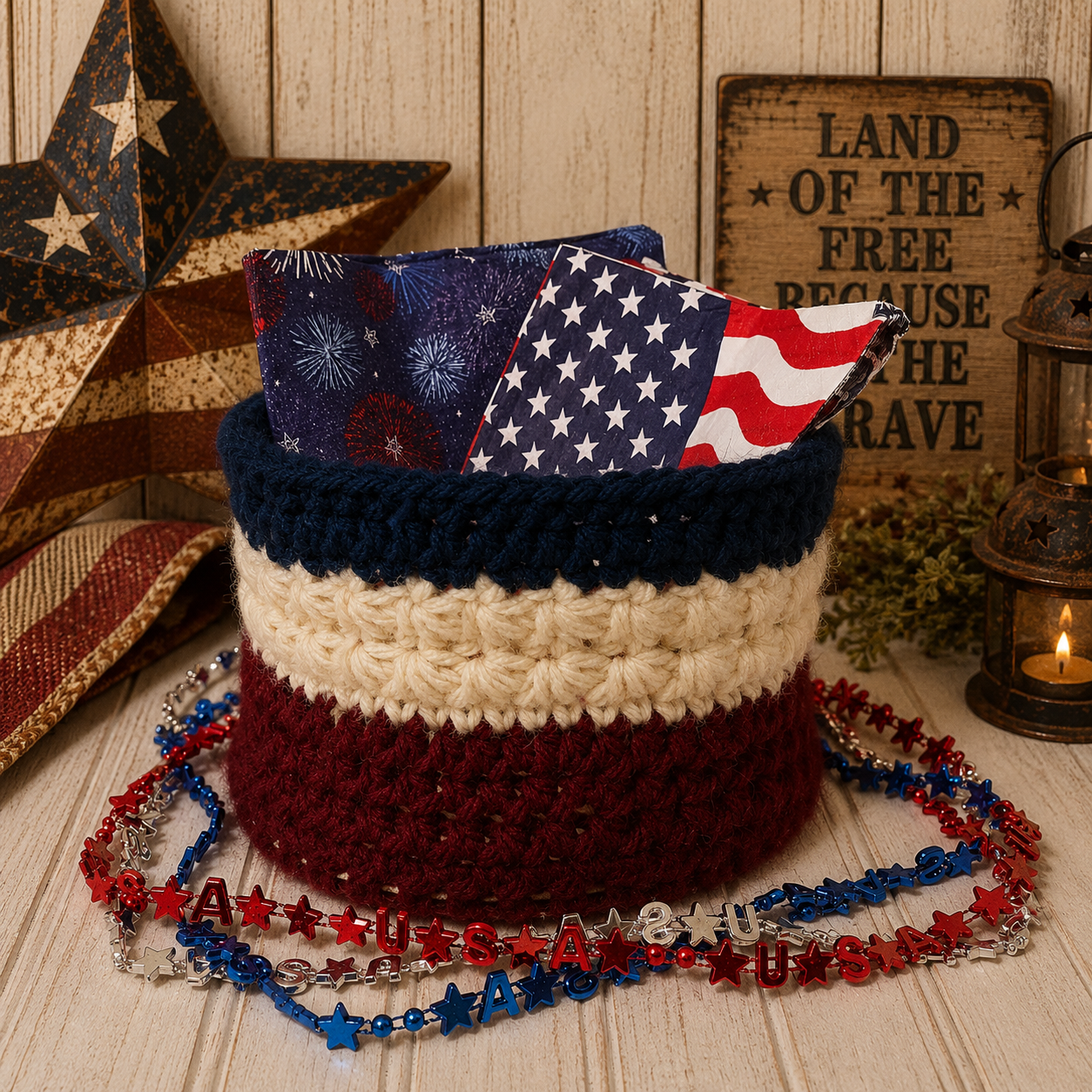 Handmade Patriotic Storage Basket Lg